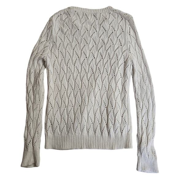 LOFT Open Knit Sweater Large Wool Rabbit Hair Blend Quiet Luxury Classic Preppy - Picture 2 of 10